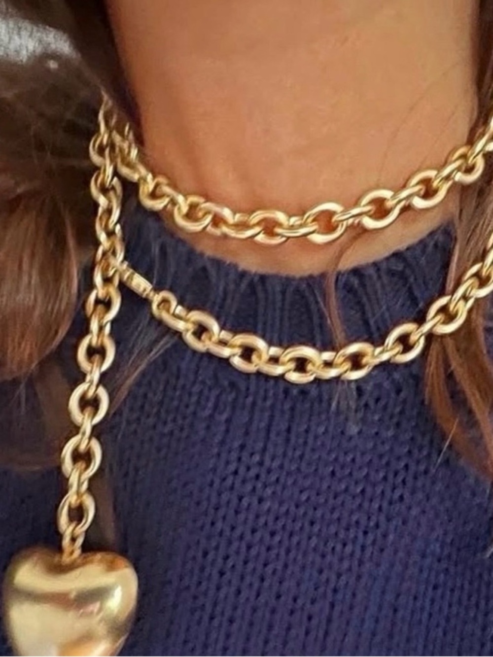 Gold Heart Pendant Chunky Chain Necklace - Women Jewelry - Picture 2 of 5